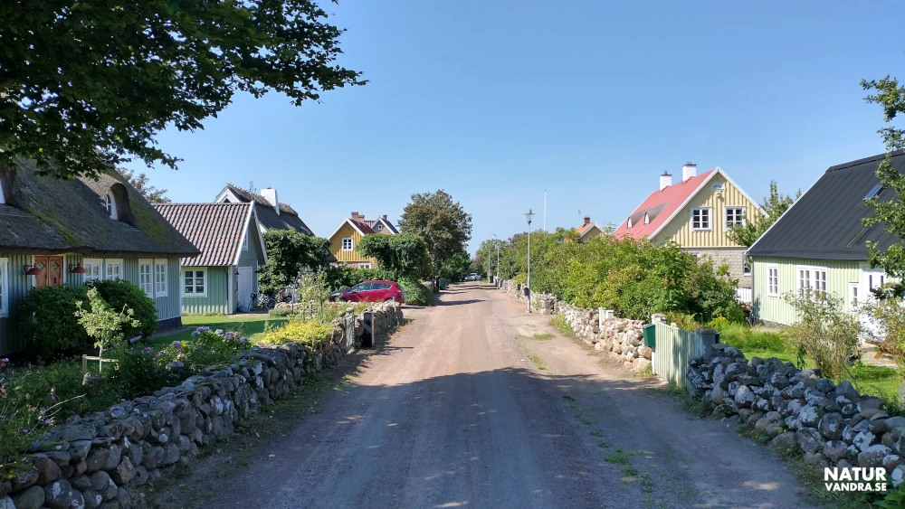 Charmiga småhus längs gata i Lerhamn i Skåne